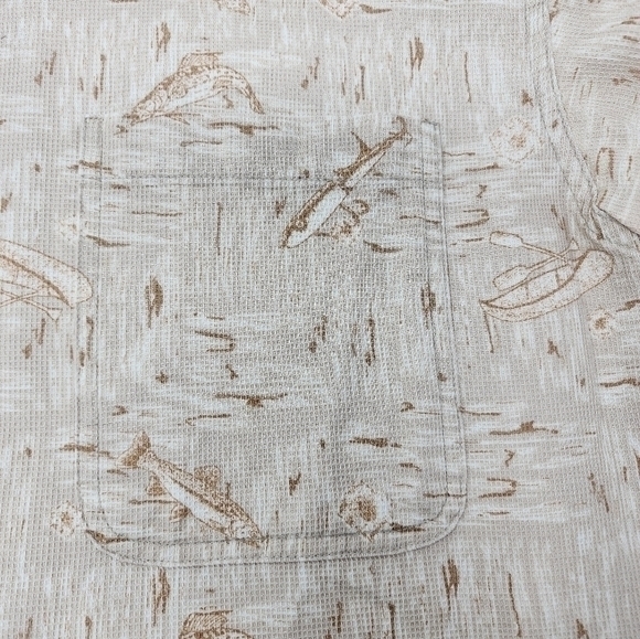 FieldMaster Vintage Cotton Short Sleeve Button-Down Beige Fishing Shirt Large - Picture 9 of 10